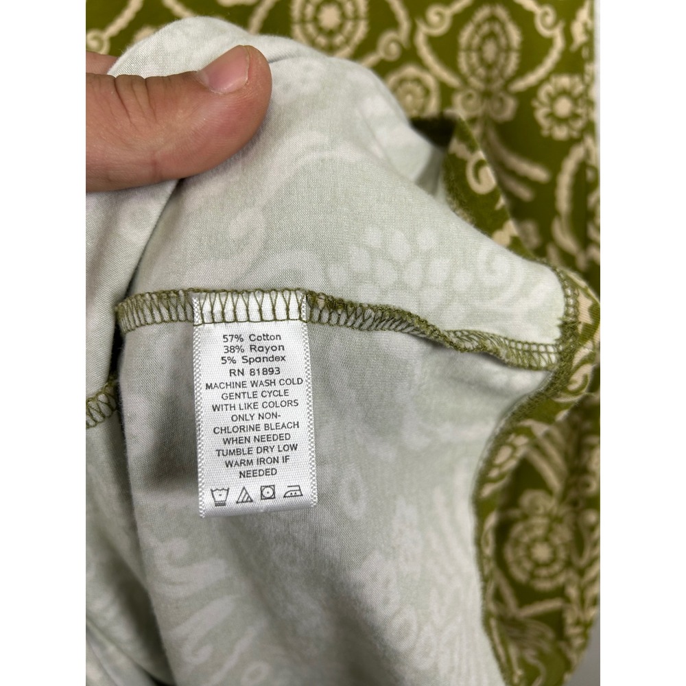 Boho Mod Liz Claiborne Women MP Olive Green Damask Keyhole Sleeveless Midi Dress - Picture 6 of 9
